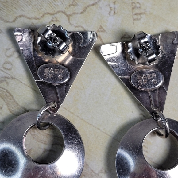 Baer silver vintage 80s post dangle geometric earrings - Picture 6 of 7